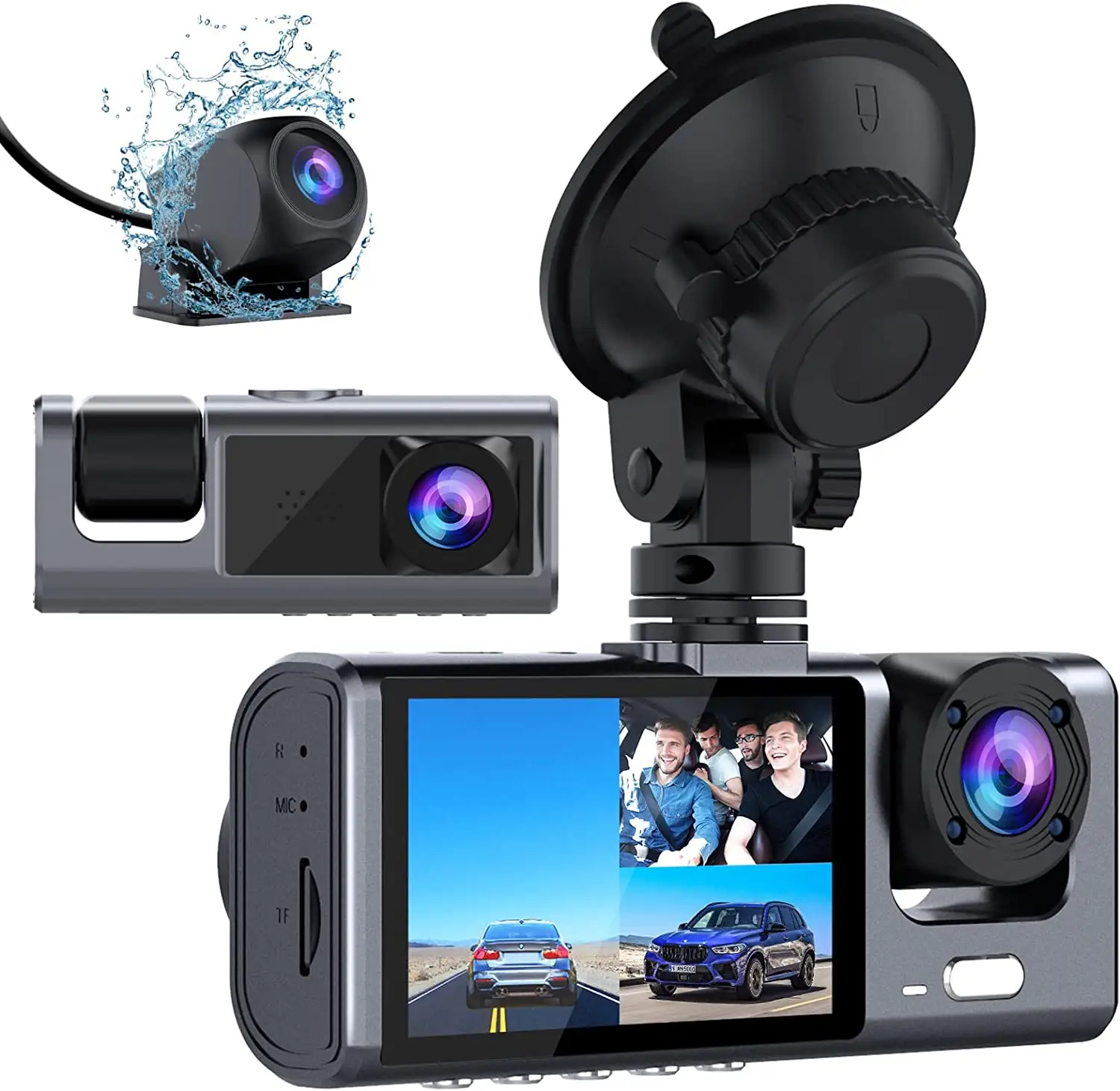 3 Channel Dash Cam car dvr front and back inside full hd 1080p video car black box night vision