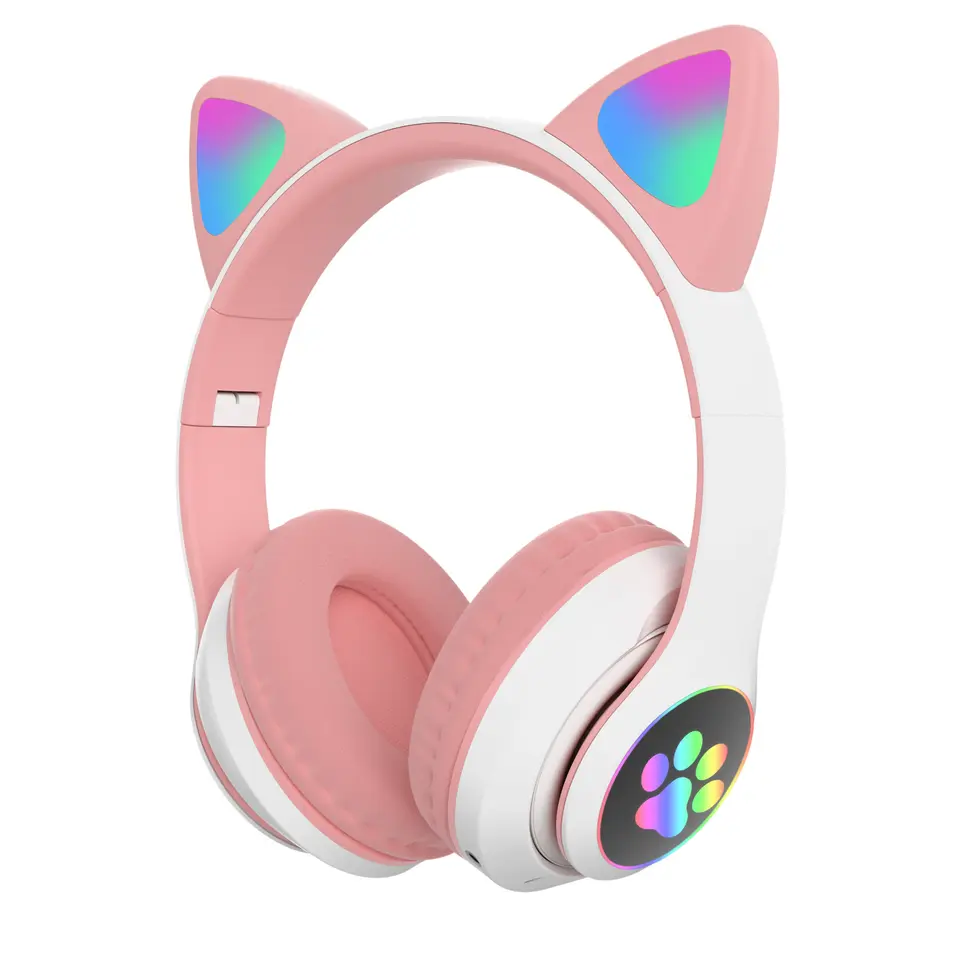 Stn-28 Foldable Cute Cat Ear Earphone Gaming Sports BT Wireless hifi Stereo Headphone Headset Headphones With Led Light
