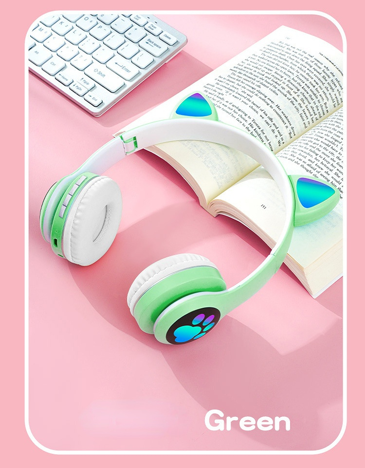 Sports Earphone Noise Cancelling Stereo Foldable Earphone Cute Kid Bt Cat Ear Wireless Headset Gaming Headset Headphones